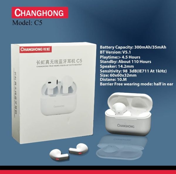 Changhong C5🔥bluetooth 5.1 , Hd Sound Quality Wireless Airbuds