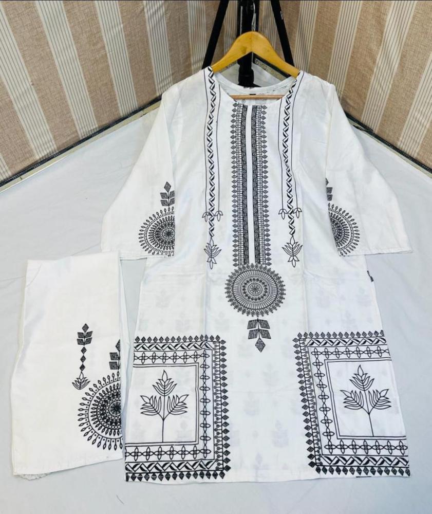 2 Pcs Women's Stitched Linen Block Printed Suit