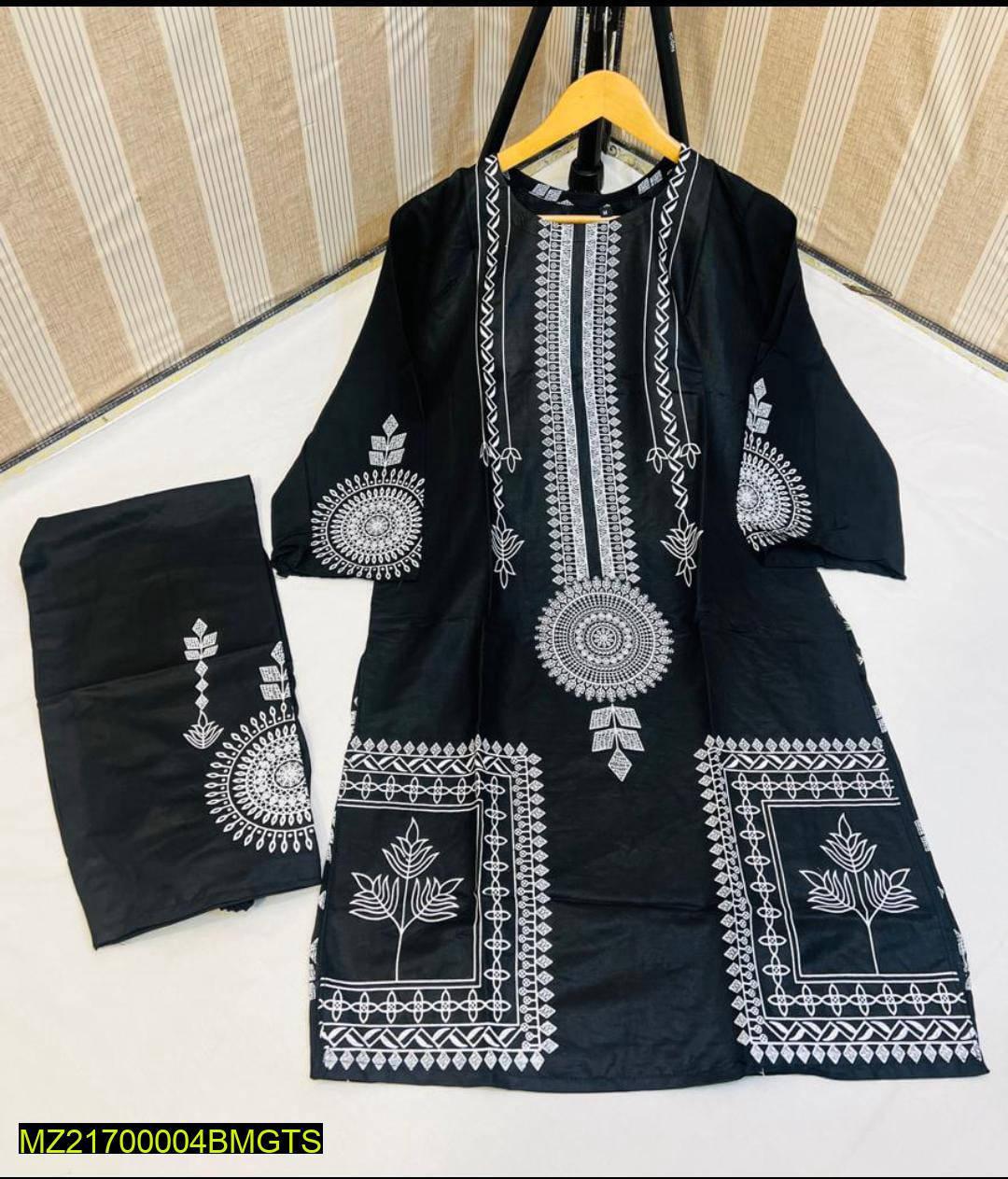 2 Pcs Women's Stitched Linen Block Printed Suit