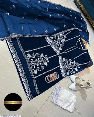 Blue Embroidered Organza Suit Set - 3 Pcs